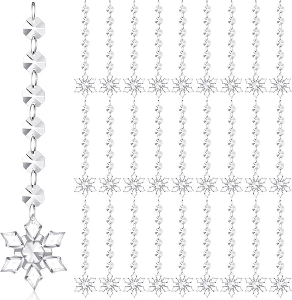 Nuenen 100 Pcs Christmas Hanging Crystals for Centerpieces Chandelier Clear Crystal Garland Strands Ornament Acrylic Clear Beads Prisms Pendant for Christmas Tree Window Home Decoration(Snowflake)